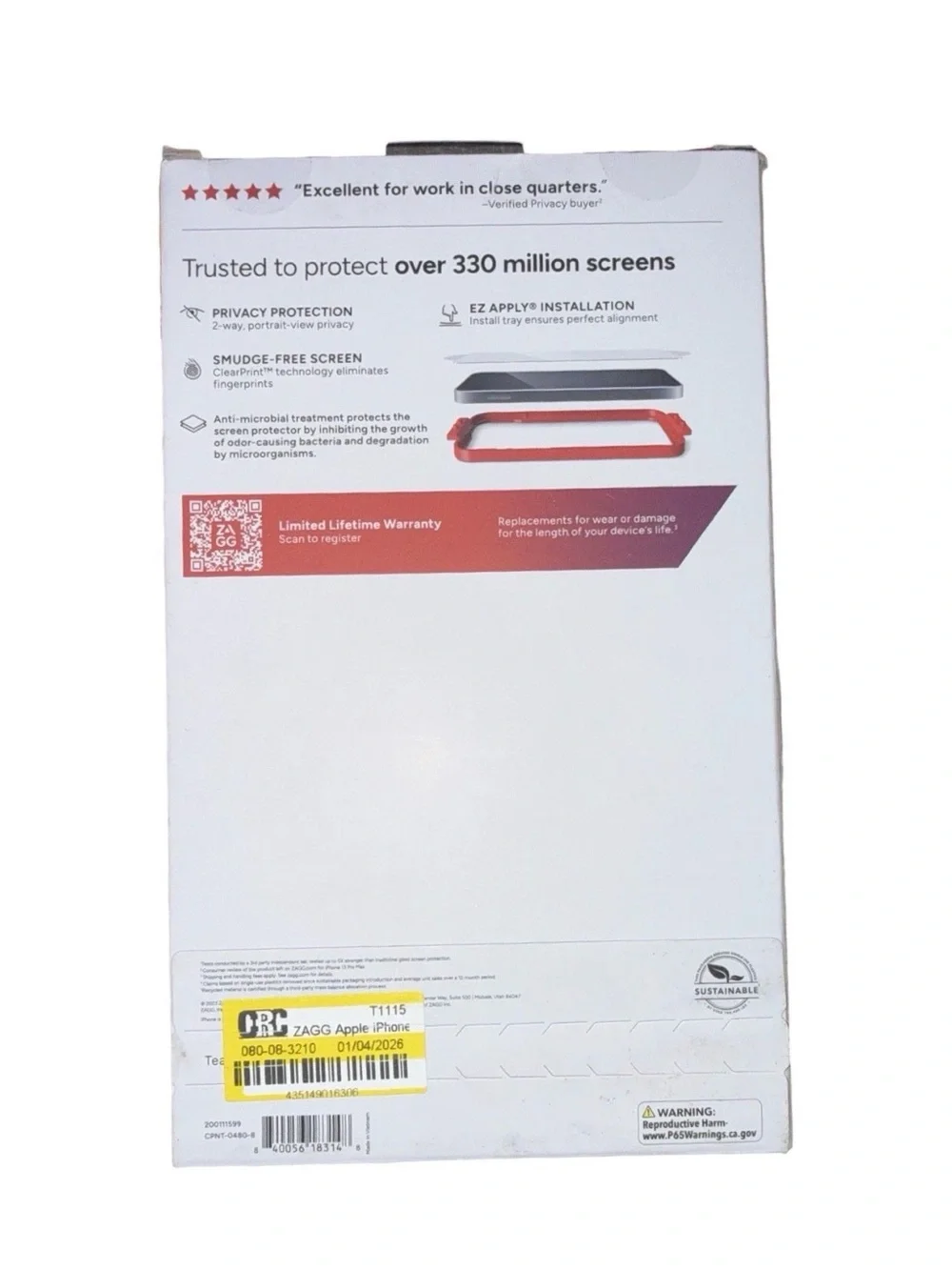 ZAGG Glass Elite 4-Way Privacy Screen Protector iPhone 15 Pro Max MSRP $60 NIB